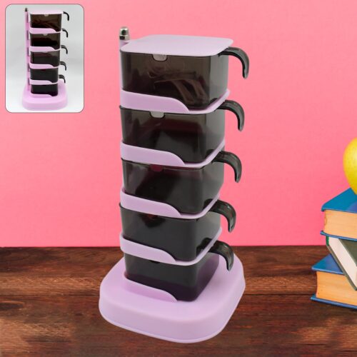 01_768c9fa1-0f81-414f-9253-61ca5592cc65.jpg Rotating Spice Jars Vertical Rotatable Seasoning Box 5 Section / Tier With 5 Spoon (1 Set)